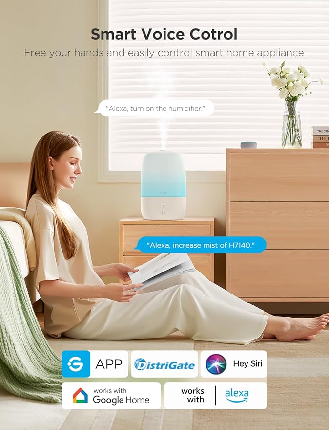 GoveeLife Smart Humidifiers for Bedroom, 3L Top Fill Cool Mist Humidifiers with Essential Oil Diffuser, Humidity Control, WiFi Air Humidifier with Night Light, for Baby, Plants, Home, Work with Alexa - Image 2