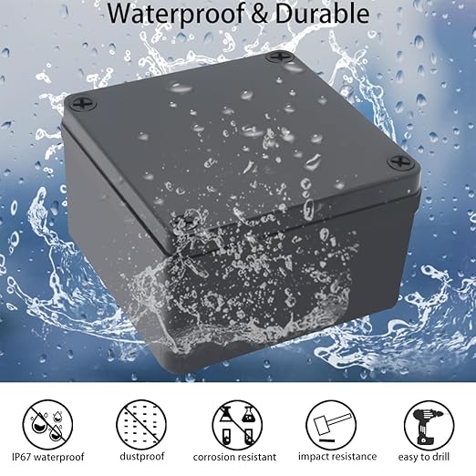 Junction Box,IP67 Waterproof ABS Black Project Box with Mounting Plate Electrical Box Enclosure for Outside Electronics 4.9 x 4.9 x 3inch(125x125x75mm) - Image 2