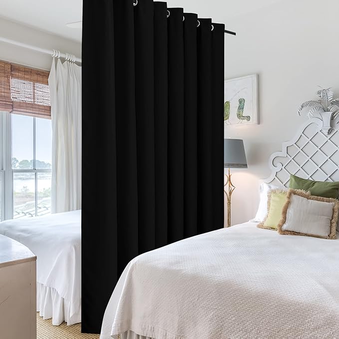 RYB HOME Extra Wide Curtains for Divider Room Separation Soundproof Temporary Door Curtains for Bedroom Closet Office Home Theatre Garage Living Room Privacy Drop Cloth, W 180 x L 84 inches, Black - Image 4