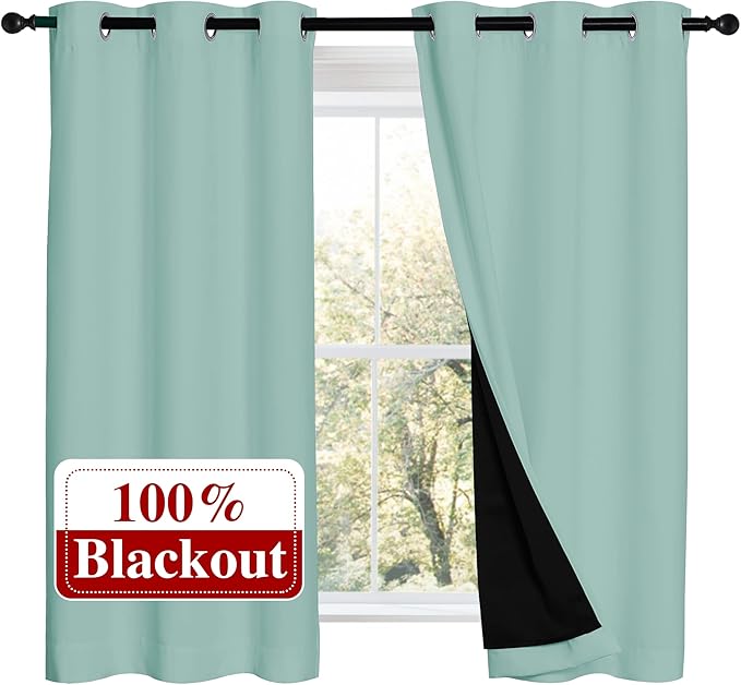 NICETOWN 100% Blackout Curtains 54 inches Long, Double-Deck Completely Blackout Window Treatment Thermal Insulated Lined Drapes for Small Window (Aqua Blue, 1 Pair, 42 inches Width Each Panel) by NICETOWN