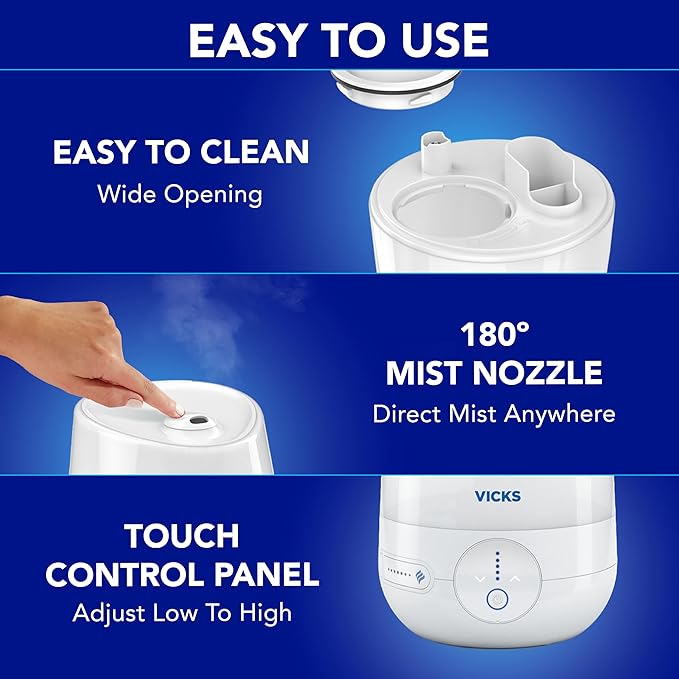 Vicks FilterFree Plus Cool Mist Plus Humidifier (VUL565), Medium Room –Filter-Free Cool Mist Humidifier for Baby, Kids and Adult Rooms, Works with Vicks VapoPads - Image 6