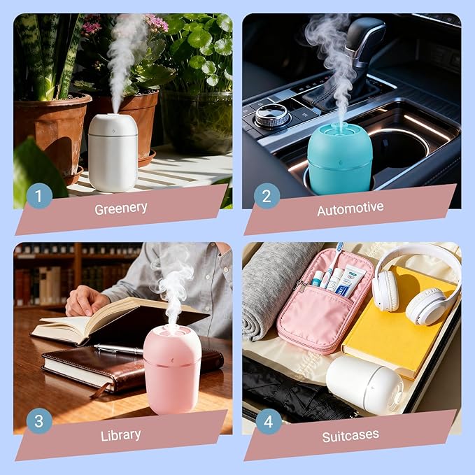 3 Pcs 330ml Small Cool Mist Humidifiers for Bedroom Indoor,Personal Mini Air Humidifier Easy Clean for Plants,Vaporizer for Congestion Portable,Desk Humidifiers for Office Bedside Nightstand Home - Image 5