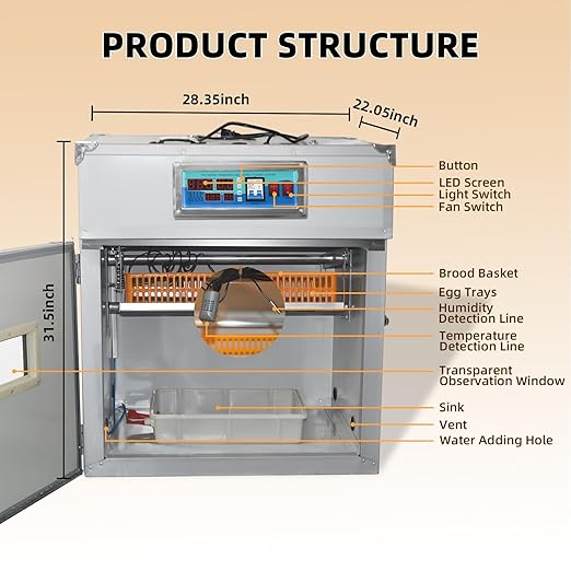 XKV 88 Egg Incubator with Automatic Egg Turning,Temperature Control and Humidity Control,Hatching Eggs,Chicken,Ducks,Poultry,Industrial Brooding Machine Chicken Incubator for Farm,Lab,Home,Indoor - Image 2
