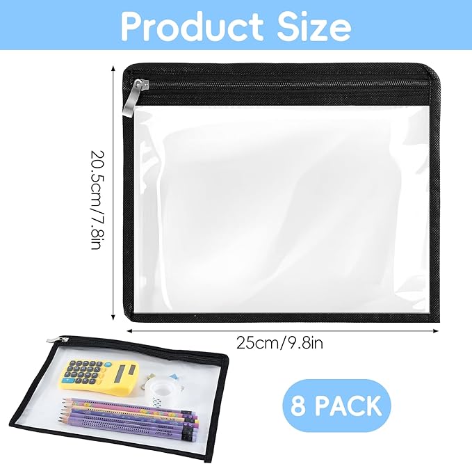 8 Pcs Clear Zipper Pouches, Clear Pencil Pouch,PVC Waterproof Makeup Pouch Envelopes Folder Storage,Document File Organization Bags for Home Office Supplies(10.6 x 8.3inch) - Image 2