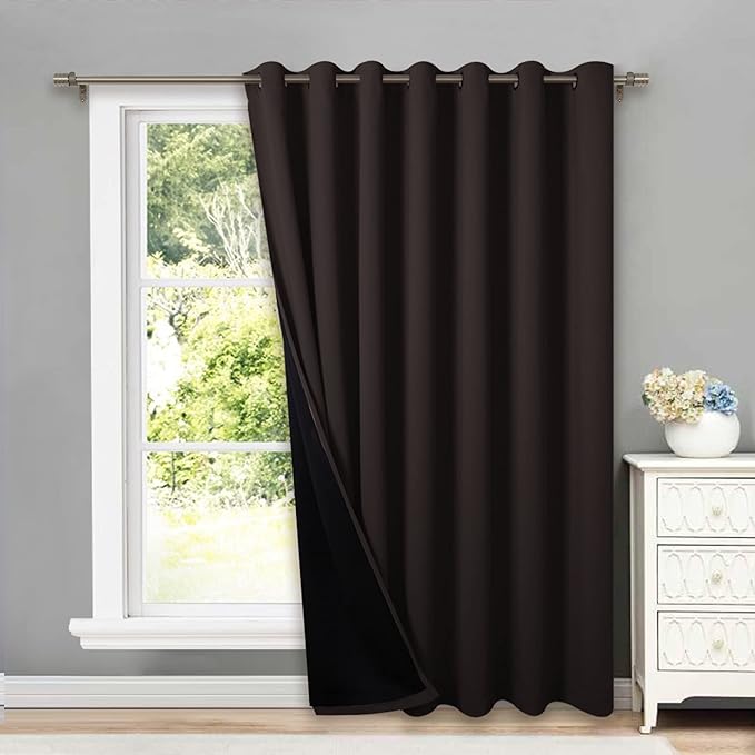 NICETOWN Extra Wide Patio Door Curtain, Super Heavy-Duty Thermal Sliding Glass Door Lined Drape, Privacy Assured 100% Blackout Window Treatment(Brown, 1 Panel, 100 inches W x 84 inches L) by NICETOWN