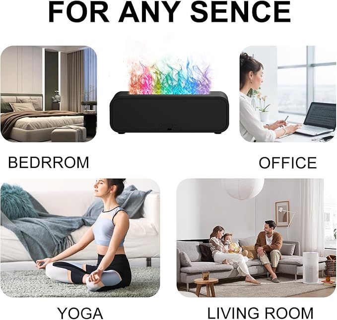 Colorful Flame Air Aroma Diffuser Humidifier, Dynamic Fire Flame Sound Pickup Aromatherapy Diffuser for Home Office Room(Remote, Timer & Auto-Off, 150ml) - Image 7