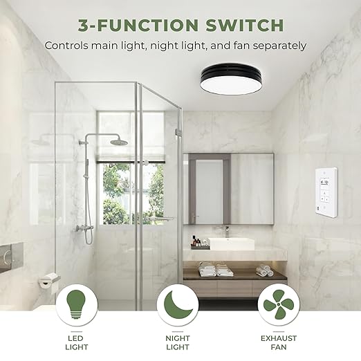 Akicon Humidity Sensor Switch with Motion-Activated Wall Plate, Bathroom Fan Timer Switch for Ventilation, Adjustable Humidity Settings, Fan and Light Control, ETL Listed, White - Image 4