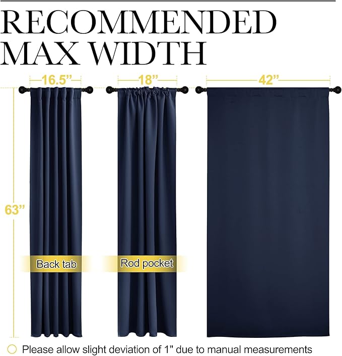 NICETOWN Blackout Draperies Curtains Window Drapes - (Navy Color) 42" W by 63" L, Set of 2, Home Fashion Thermal Blackout Room Darkening Drapery Panels for Nursery/Boys/Kids Room - Image 7