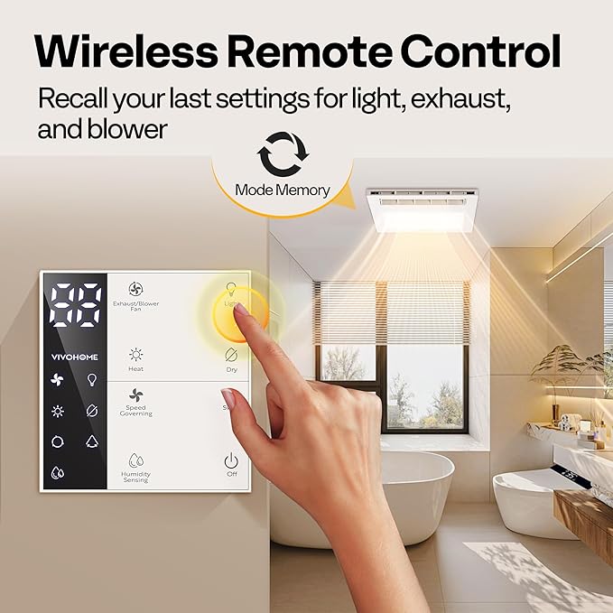 VIVOHOME Bathroom Exhaust Fan with 1800W PTC Heater, Humidity Sensor & LED Light, Ceiling Mount Ventilation Fan, 160 CFM DC Motor, 3 Color Temperatures, Remote Control, Oscillating Louver - Image 6