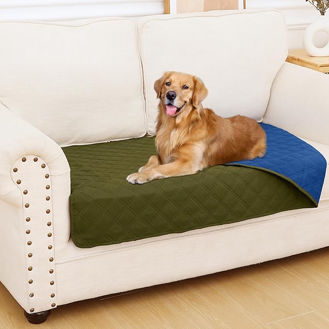 Smiry Waterproof Dog Bed Cover Pet Blanket, Soft Washable Dog Blanket for Furniture Bed Couch Sofa Reversible, Checkered (30"x53", Green/Navy) by Smiry