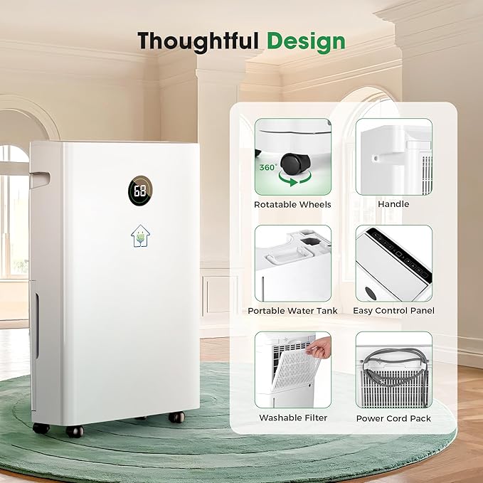 6,500 Sq.Ft Dehumidifier for Basement with Drain Hose, 186 OZ Water Tank, 60 Pint Dehumidifiers for Large Home with Three Operation Modes, Intelligent Humidity Control, 24HR Timer for Bathroom - Image 7