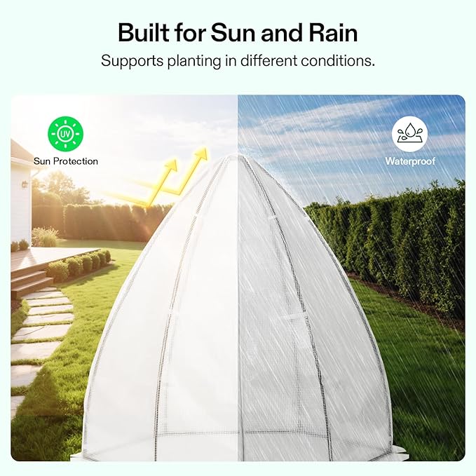 VIVOSUN Portable Mini Greenhouse 72x63x63-Inch Tent-Style Greenhouse, PE Cover with Roll-up Zipper Door and Window, for Indoor Outdoor or Garden Plant Growing, White - Image 3