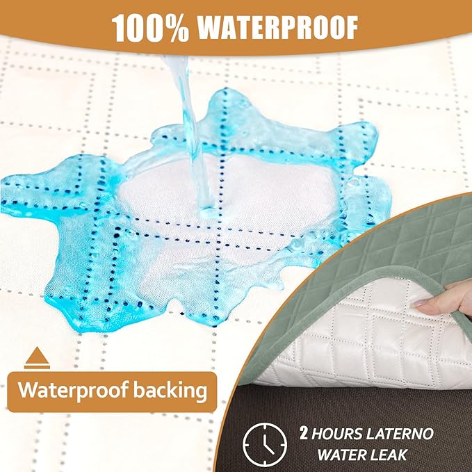 Arfntevss Waterproof Sectional Couch Covers L Shape Washable Velvet Sofa Cover for Sectional Non Slip Large Corner Slipcovers Dog 6 Pcs Universal U Shaped Furniture Protector (Sage Green, XX-Large) - Image 2