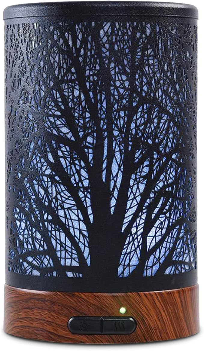 EQUSUPRO Essential Oil Diffuser 150ml Black Metal Aromatherapy Oil Diffuser Ultrasonic Cool Mist Diffuser with Auto Shut-Off Protection,7 Colors Changed LED for Home Office SPA Yoga (A-Tree) by EQUSUPRO