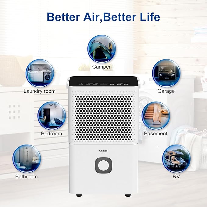Shinco 30 Pints Dehumidifier for Home and Basements, 1500 Sq.Ft Dehumidifiers with Drain Hose, Auto or Manual Drainage, Auto Defrost, Quietly Remove Moisture, Activated Carbon Filter, 24HR Timer - Image 8