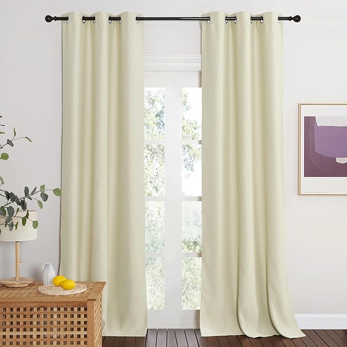NICETOWN Farmhouse Blackout Patio Sliding Door Curtain Extra Wide, Grommet Room Divider Thermal Insulated Curtain Drapes for French Door/Living Room (Light Beige, W42 x L95, 1 Panel) - Image 3