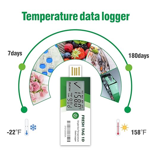 Freshliance Temperature Data Logger with LCD Display, Single Use USB Temperature Recorder with 30000 Points, Auto PDF CSV Report 90Days Cold Chain Transportation Storage, Fresh Tag 1D, 20Pack - Image 2