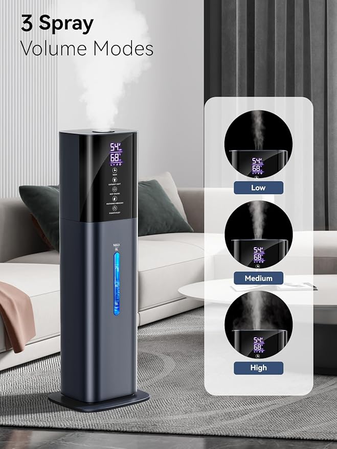 Humidifiers for Bedroom, 2.11Gal 8L Quiet Humidifiers for Large Room with Timer, 360°Nozzle, 3 Speed Ultrasonic Cool Mist Humidifier with Humidistat for Baby, Customize humidity for Home Adults Plants - Image 6