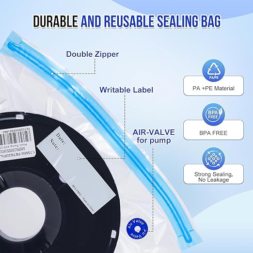 30-Pack Filament Vacuum Storage Bags with Auto Pump - 60KPA Strong Suction 3D Printer Filament Storage Kit, 11.8x13.4in Airtight Bags for PLA ABS PETG, USB Rechargeable Dry Box - Image 7