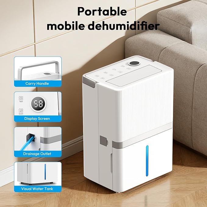 5000 Sq.Ft Dehumidifier for Basement and Home, 75 Pints Most Efficient Energy Star 2025 Dehumidifier with Drain Hose, Smart Humidity Control, 24H-Timer, for Bedroom, Bathroom, Large Room - Image 6