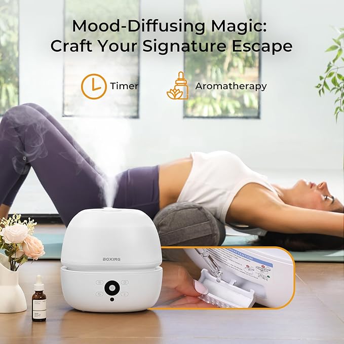 BOXING Top Fill Humidifiers for Bedroom Baby with Easy Remote, 20dB Quiet Cool Mist Air Humidifier for Large Room Home & Indoor Plants, 7 Color Night Light, Essential Oil Tray, Timer, Sleep Mode,3L - Image 6