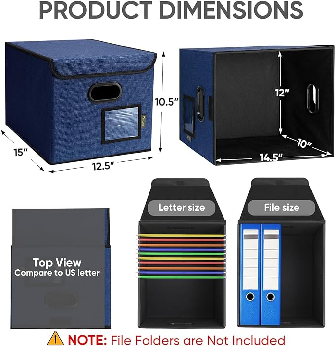 BALEINE File Organizer Box with Lid, Collapsible File Folder Organizer with Plastic Slide, Hanging File Folder Box for Office Document Storage (1 Pack, Blue) - Image 2