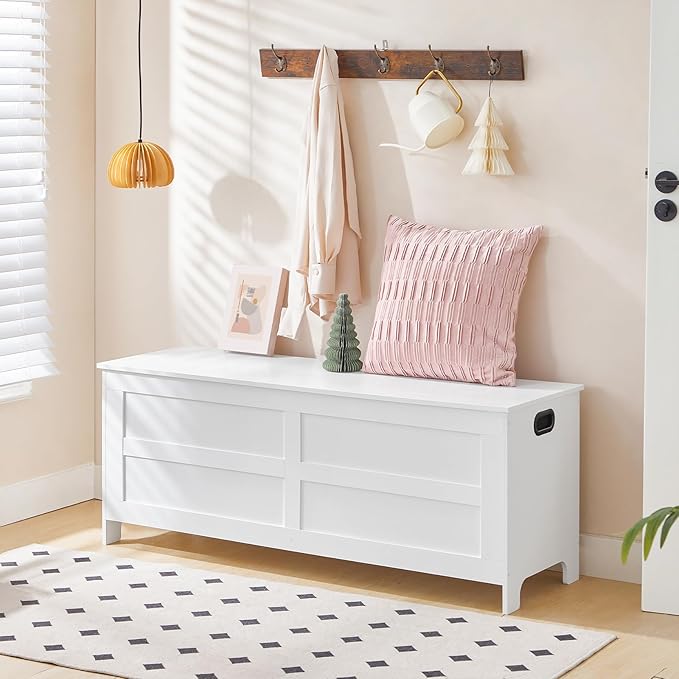 Storage Chest, 47.2” Large Toy Chest, Entryway Storage Trunk, Storage Bench with Safety Hinge, Entrance Bench for Living Room, Entrance, Bedroom, White SCWT48901 - Image 2