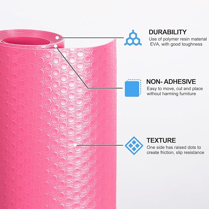 Bloss Shelf Liners，Non Adhesive EVA Drawer Mat Liners Roll for Bathroom,Kitchen,Desks,Deco Shelves 17.7×177 inch-Pink - Image 6