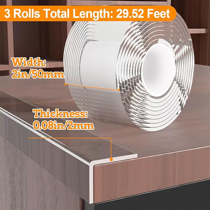 3 Pack Clear Soft Corner Protectors for Furniture Strip,2 in x 9.84 FT,Sharp Edge & Table Bumper,Window Edge,Wall Protector, Soft Corner Guards Safe for Proof,Table Corner Protectors in Family - Image 2