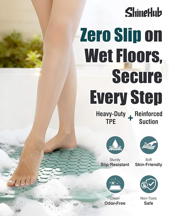 Heavy Duty TPE Bathtub Mat - 166 Suction Cups Non-Slip Shower Mat with Drainage Holes - Durable in-Stall Bath Mat for Daily Use - 28x16 Inches, Smoke Pine Green - Image 2