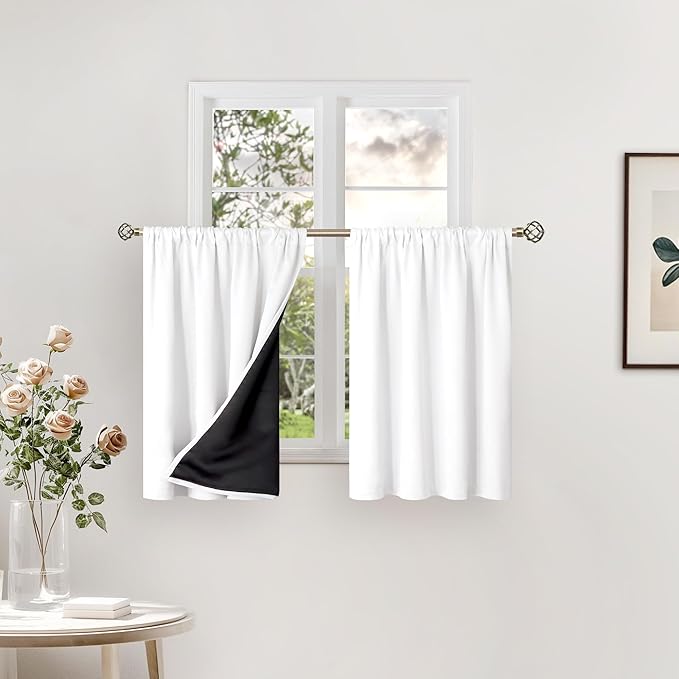BGment White Short Blackout Curtains for Small Window 36 Inch Long, Thermal Insulated Curtains for Bedroom Loft Bathroom Basement Kitchen Soundproof Rod Pocket Cafe Curtains, 2 Panels, 42 Wide by BGment