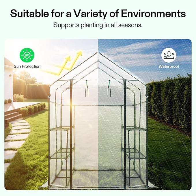 VIVOSUN 57x57x77-Inch Transparent Mini Walk-in Green House with Window and Anchor, Plant Garden Hot House 2 Tiers 8 Shelves, 4.7 x 4.7 x 6.4 FT - Image 4