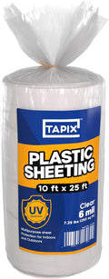Plastic Sheeting (10' x 25') Long, 6 Mil - UV Protection Poly Sheeting Polyethylene Film, Heavy Duty Greenhouse Plastic Sheeting by Tapix