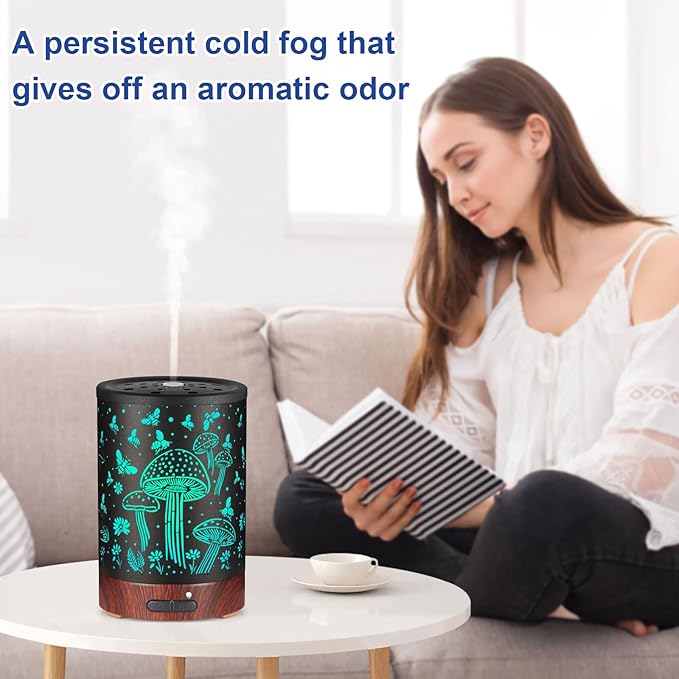 Essential Oil Diffuser- Aromatherapy Diffuser with7 Colors Light and Auto-Off for Women Metal Cool Mist Humidifier for Home and Office for Mom Women（Mushroom + Bee） - Image 5