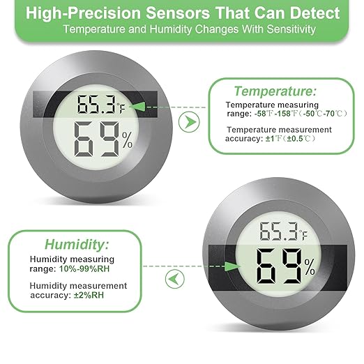 4-Pack Mini Hygrometer Thermometer Indoor Outdoor Round Humidity Meter, Small Digital LCD Monitor Thermometer Temperature Gauge Humidity Sensor (℉) or (℃) for Reptile Thermostat, Jars - Image 4