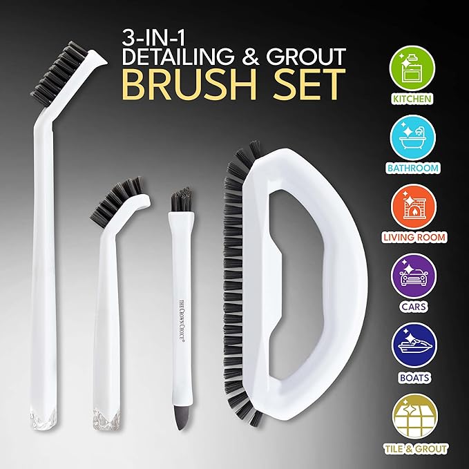 Grout Cleaning Brush Set (4 Pcs) Heavy Duty Hand Grout Scrub Brush & Detail Cleaning Brush Set for Baseboards,Floor, Corners, Shower, Bath Tub & Tiles - Image 2