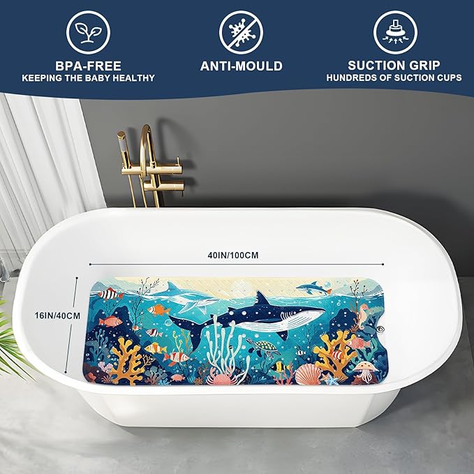 XIYUNTE Baby Bath Mat for Tub Non Slip Kids Bath Mat - 40"x16" Extra Long Bathtub Mat Non Slip Kids, Eco-Friendly Toddler Bath Mats with Suction Cups for Secure Grip, Easy to Clean & Easy Drying - Image 2
