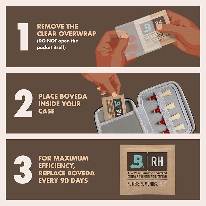 Boveda 72% Two-Way Humidity Control Packs for Woodwind Reeds – Size 8 – 2 Pack – Moisture Absorbers – Protects Against Drying & Splitting – Individually Wrapped Reed Humidifiers for Day-to-Day Storage - Image 3