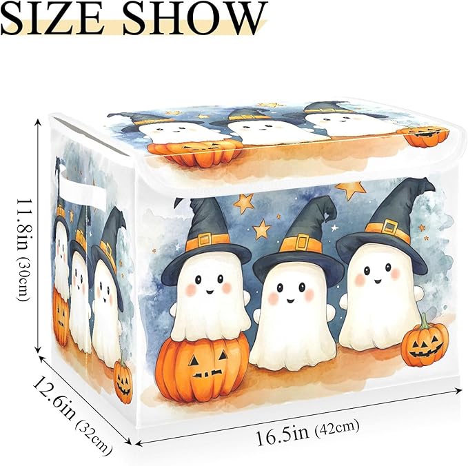 xigua Cute Cartoon Ghosts Storage Bins with Lids and Carrying Handle,Foldable Storage Boxes Organizer Containers Baskets Cube with Cover for Home Bedroom Closet Office - Image 3