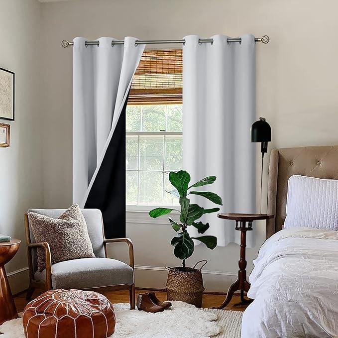 BGment Greyish White 100% Blackout Curtains for Living Room 72 Inch Length 2 Panels, Thermal Insulated Full Light Blocking Energy Save Window Drapes for Nursery Bedroom Darkening, 42 Inch Wide Each - Image 2