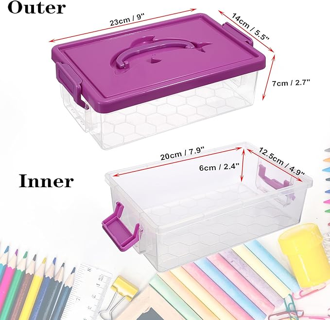 BTSKY 4-Pack Clear Plastic Storage Box with Lid, Stackable Organizer Featuring Easy-Lift Dolphin Design Multi-Use Portable Small Container for Home Craft Office Space-Saving with Secure-Clasp,4 Colors - Image 3