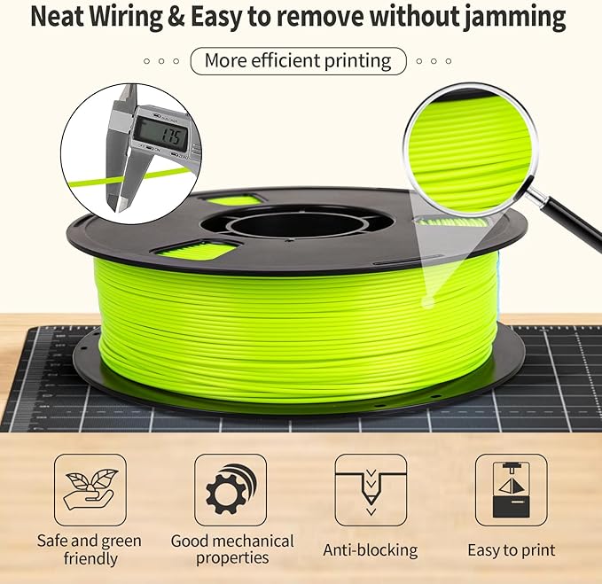 PLA Filament 1.75mm Sun Glare Lime Green 1KG, Clog-Free 3D Printer Filament Dimensional Accuracy +/- 0.02mm, 1kg Spool(2.2lbs) 3D Printing Filament Fits for Most FDM 3D Printers - Image 3