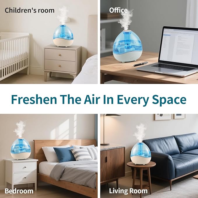 Cool Mist Humidifiers for Bedroom & Large Room (1.5L Water Tank) Quiet Ultrasonic Air Humidifier For Babies Nursery, Office, Indoor Plants & Whole House -Adjustable 360 Rotation Nozzle, Auto-Shut Off - Image 5