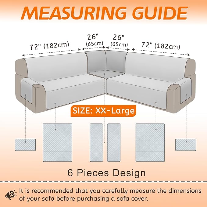 Arfntevss Waterproof Sectional Couch Covers L Shape Washable Velvet Sofa Cover for Sectional Non Slip Large Corner Slipcovers Dog 6 Pcs Universal U Shaped Furniture Protector (Ivory, XX-Large) - Image 5