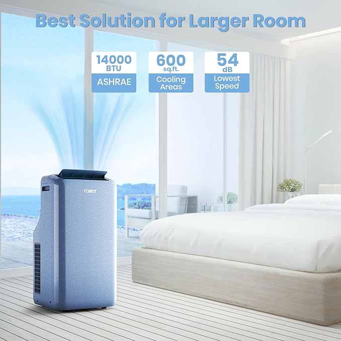 TOSOT 14,000BTU (9,600 BTU SACC) Wifi Portable Air Conditioner with Heating Mode, Cooling, Dehumidifier, Fan, Auto Swing, 24H Timer, for Large Rooms Up to 600 sq ft, AOMI Series, Steel Blue - Image 2