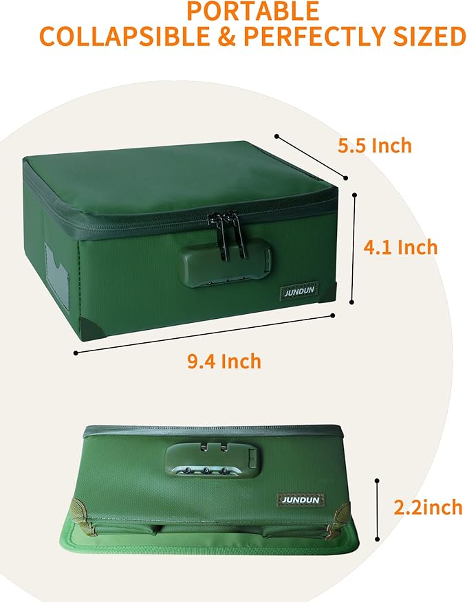 JUNDUN Index Card Holder with Lock,Collapsible Fireproof Index Card Box fits 1200 3x5-Inch Flash Cards - Business, Recipe, or Note Card Storage Boxes - Green - Image 6