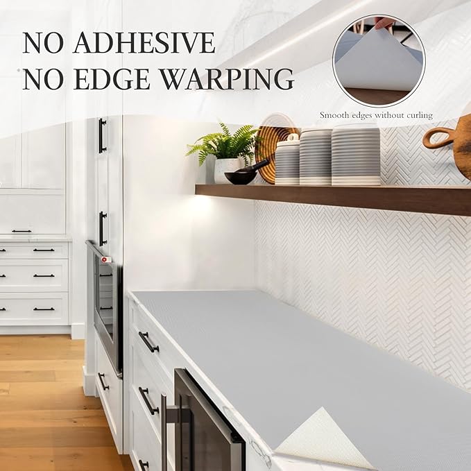 Beautysaid Shelf and Drawer Liner for Kitchen Cabinet, Non Adhesive Non Slip Shelf Paper Waterproof Washable Thickened for Dresser Pantry Shelve Bathroom Protector Liner(Light Grey,12 in x 10 FT) - Image 5