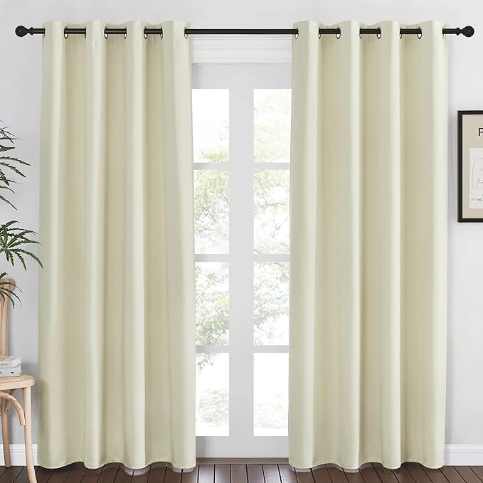 NICETOWN Blackout Living Room Curtain 84 inches Long - Thermal Insulated Grommet Room Darkening Window Treatment Sound Dampening Drape for Bedroom (Beige, W52 x L84, 1 Panel) by NICETOWN