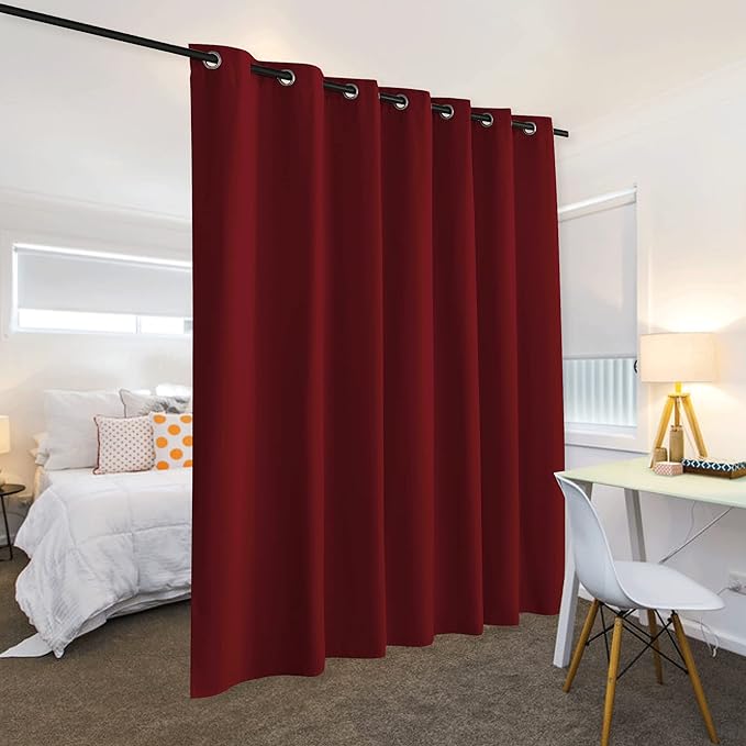 RYB HOME Privacy Curtain for Sliding Glass Door, Light Block Noise Reduce Insulated Curtain Screen Ceiling to Floor for Locker Room Basement Bedroom Closet, 100 inch Wide x 90 inch Long, Burgundy Red - Image 3