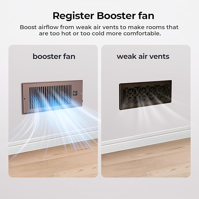 Quiet Register Booster Fan Fits 4" x 12" Register Holes, 10-Speed Smart Heating Cooling AC Vent Fan with Remote Control and Thermostat Control - Bronze - Image 2